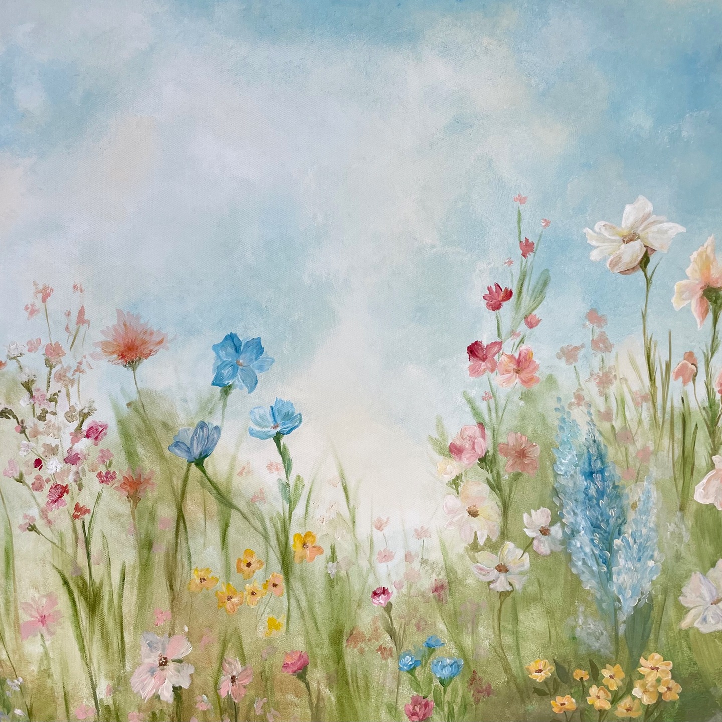 Flowers in a garden with a beautiful sky